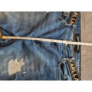 KARL LAGERFELD Paris Women's Blue Denim Jeans Size XL Frayed Hem Cropped